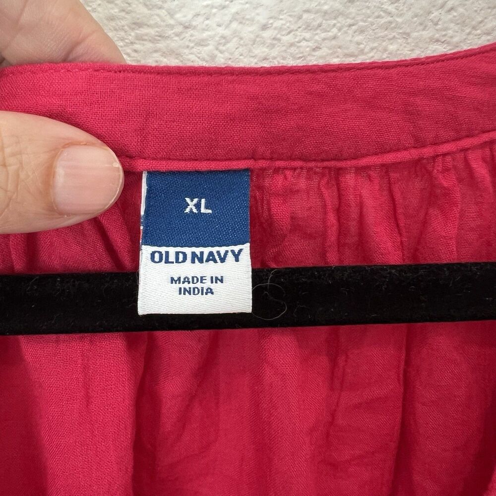 Old Navy Women’s Long Sleeve Red Pink Semi Sheer Top Blouse - Picture 2 of 8